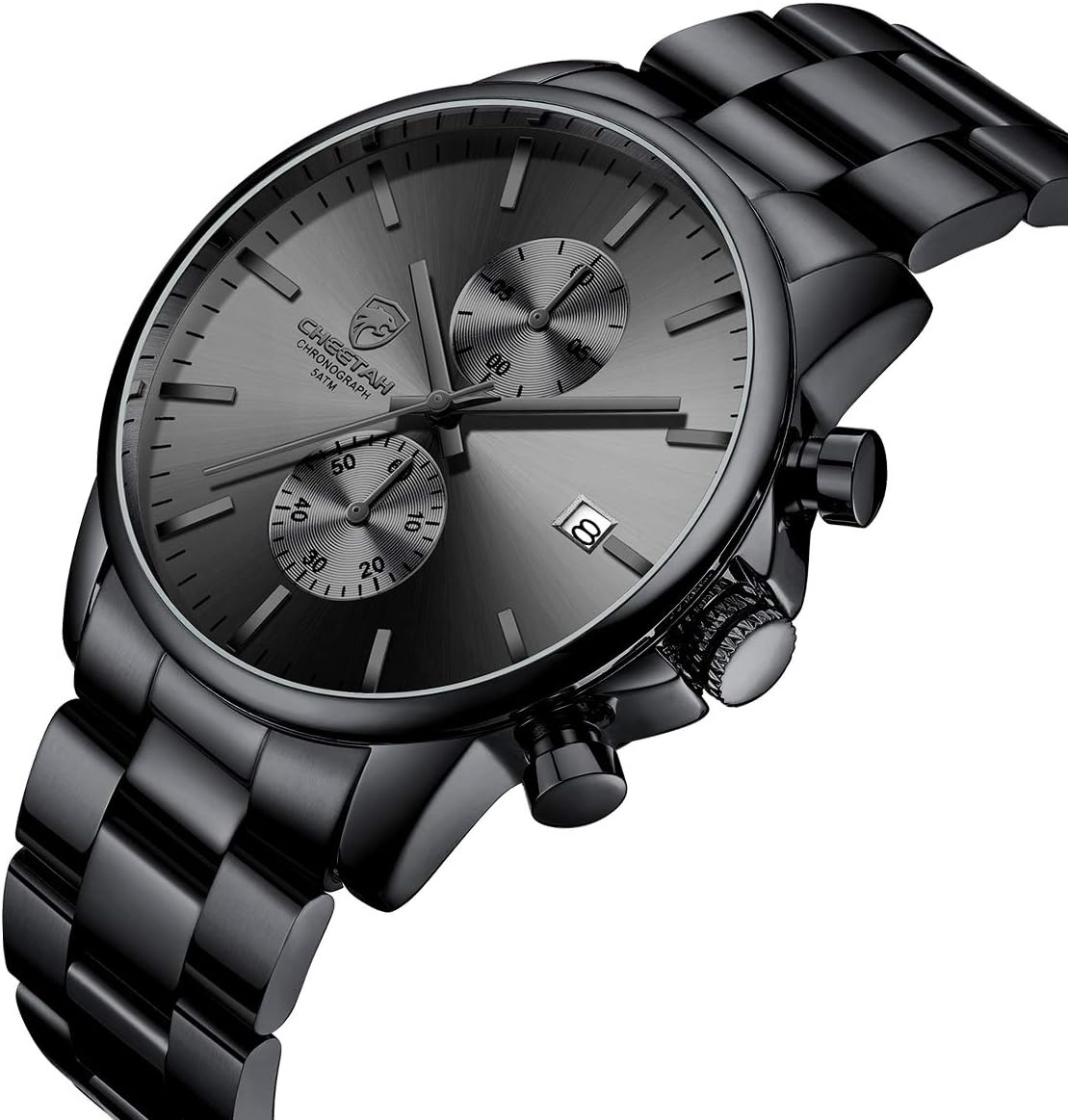 Men's Watches with Stainless Steel and Metal Casual Waterproof Chronograph Quartz Watch, Auto Date