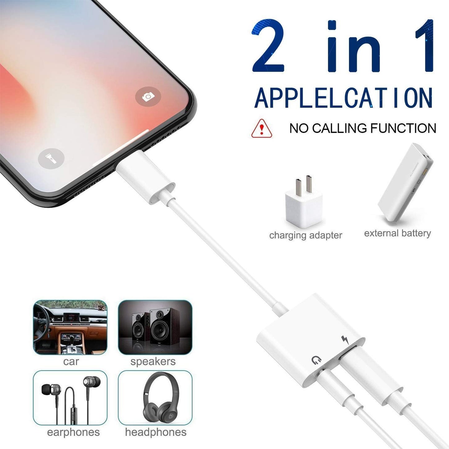 iPhone Headphone Adapter & Splitter, 2 in 1 Lightning to 3.5mm AUX Audio Stereo & Charge Cable for iPhone 13/13 Pro/12/11/XS/XR/X/8/iPad/iPod