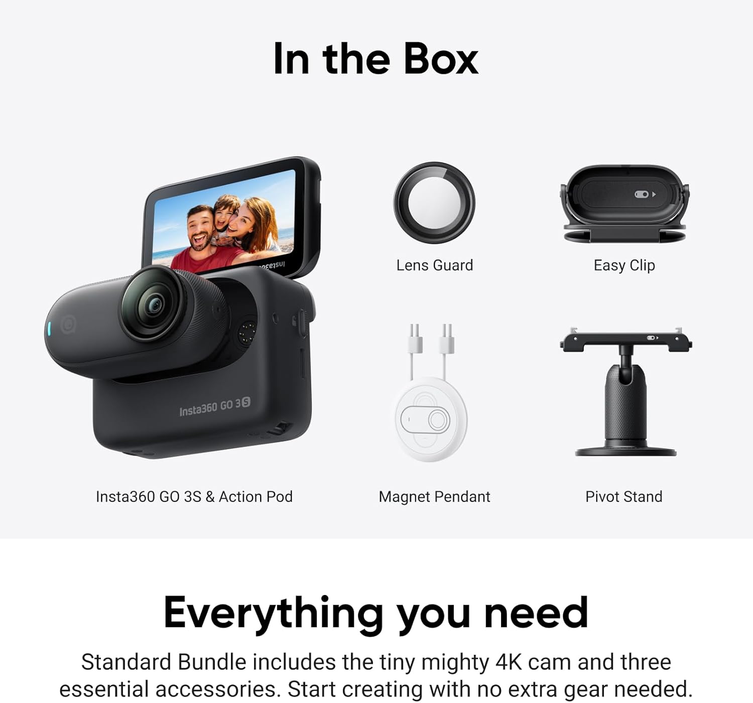 Insta360 GO 3S 128GB - 4K Tiny Portable Vlogging Camera, Hands-Free POVs, Mount Anywhere, Stabilization, 140 Min Battery Life, 10m Waterproof, AI Editing, Black, For Vlog, Travel