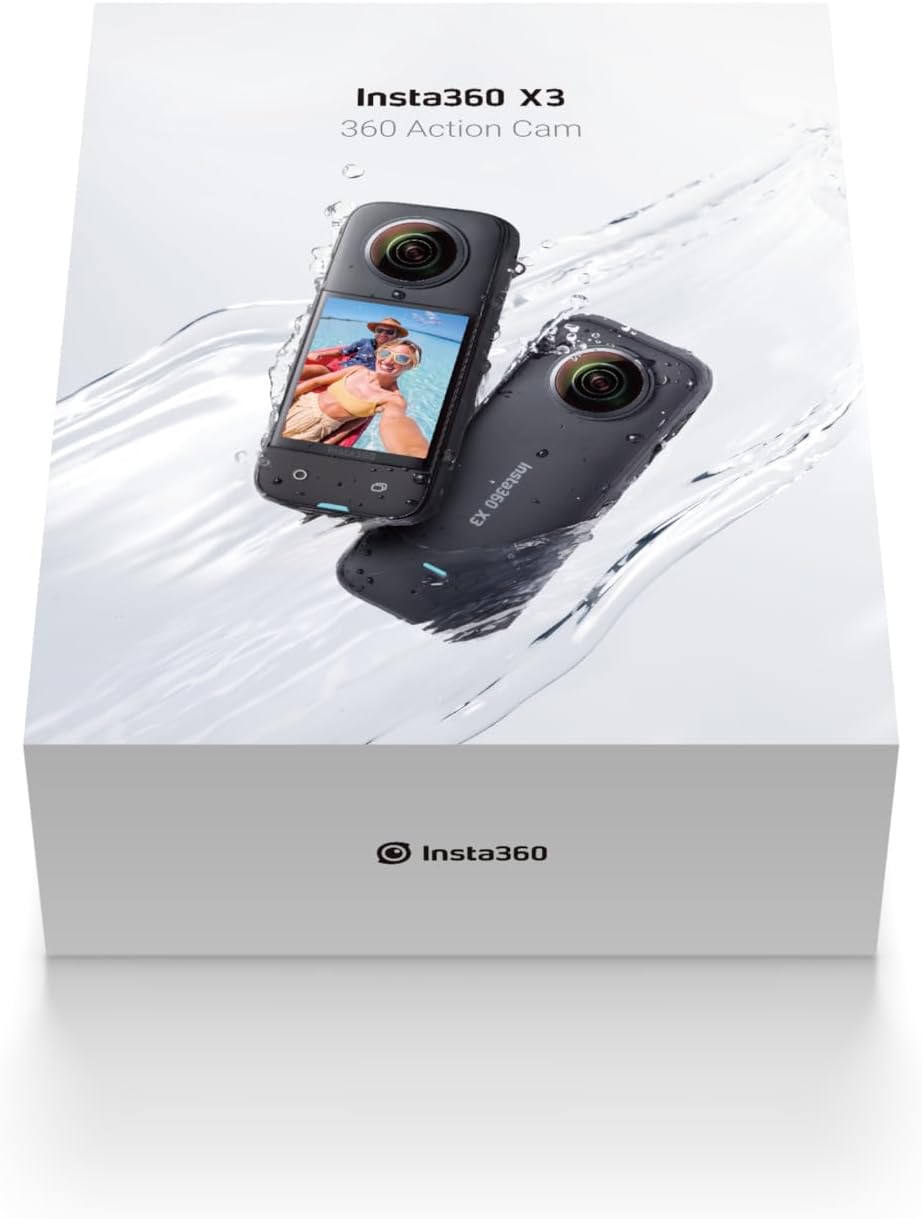 Insta360 X3 360 Degree Action Camera STARTER Kit inc: Case + 70cm Invisible Selfie Stick + Extra Battery + Lens Cap + 64GB