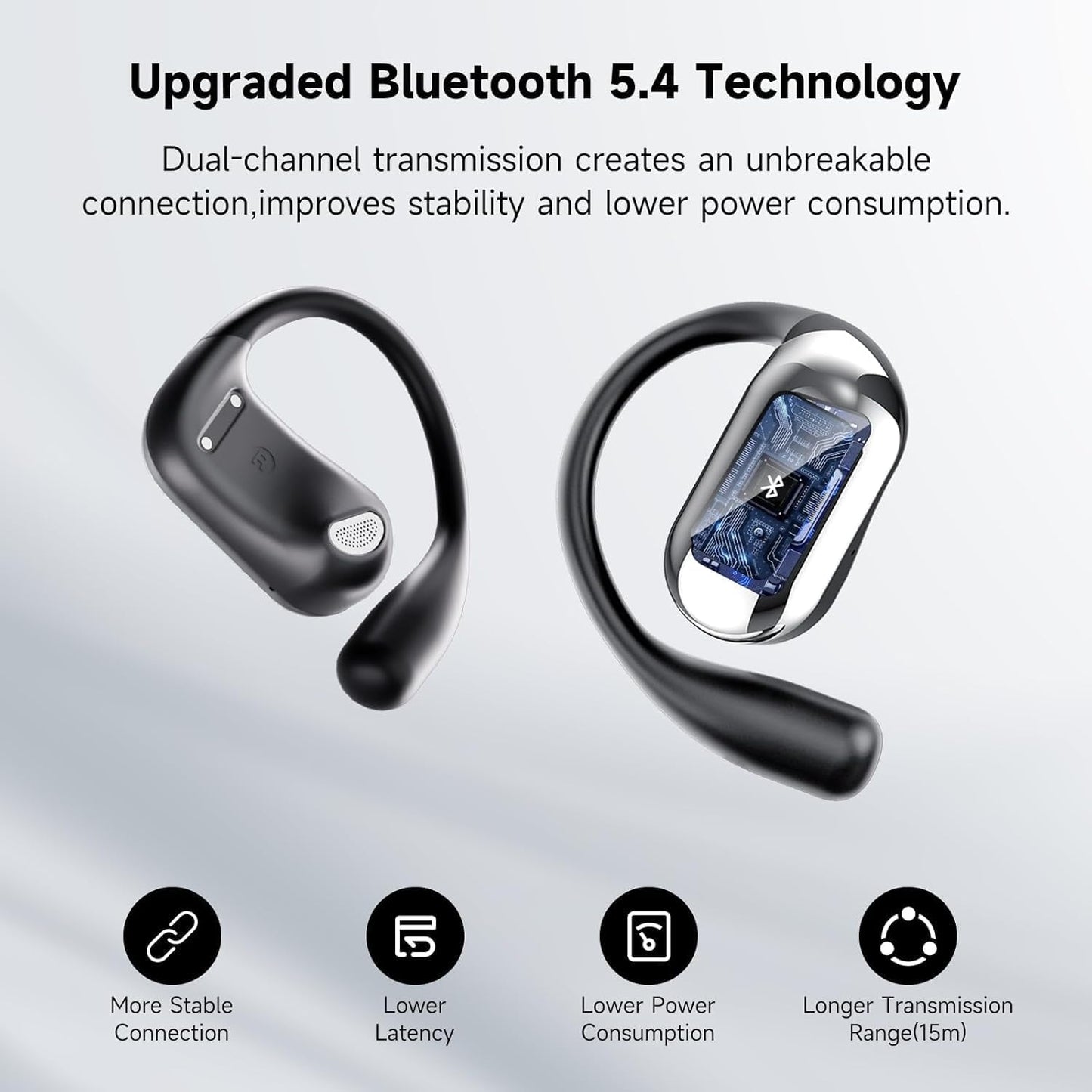 EUQQ Open Ear Headphones - 5.4 Bluetooth Earphones for Running, Ultra Comfort Sport Open Ear Buds, Stereo Sound Earbuds Wireless, IPX6, 40H Playtime