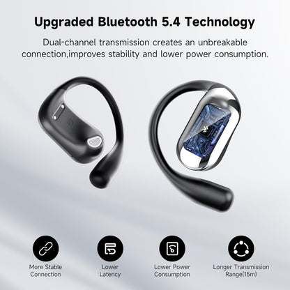 EUQQ Open Ear Headphones - 5.4 Bluetooth Earphones for Running, Ultra Comfort Sport Open Ear Buds, Stereo Sound Earbuds Wireless, IPX6, 40H Playtime