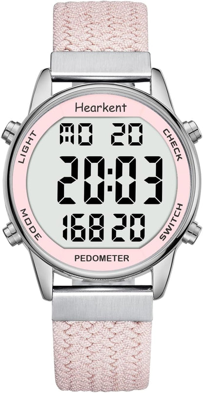 Hearkent Pedometer Watch for Women, Step Tracker with Calories Counter, Non Bluetooth Pedometer Watch, 30M Waterproof, LCD Large Number Display Wrist Watch for Walking and Daily Activity