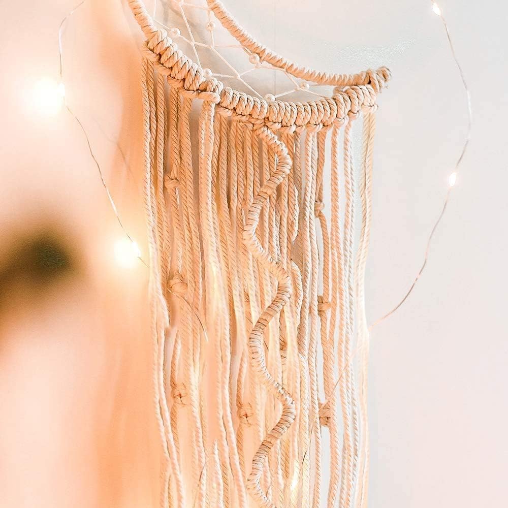 Koytoy Macrame Wall Hanging with LED Light,Moon Dream Catcher Woven Tapestry Bohemian Home Decor Wedding Party Ornaments Craft Gifts Ramadan Decorations for Home