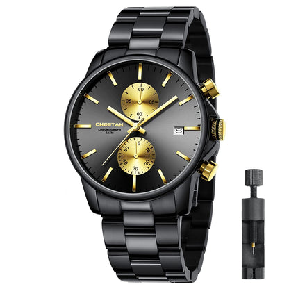 Men's Watches with Stainless Steel and Metal Casual Waterproof Chronograph Quartz Watch, Auto Date