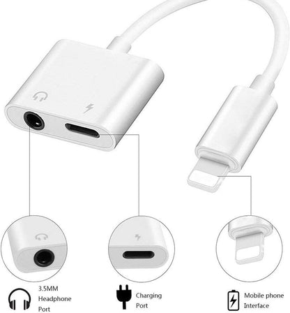 iPhone Headphone Adapter & Splitter, 2 in 1 Lightning to 3.5mm AUX Audio Stereo & Charge Cable for iPhone 13/13 Pro/12/11/XS/XR/X/8/iPad/iPod