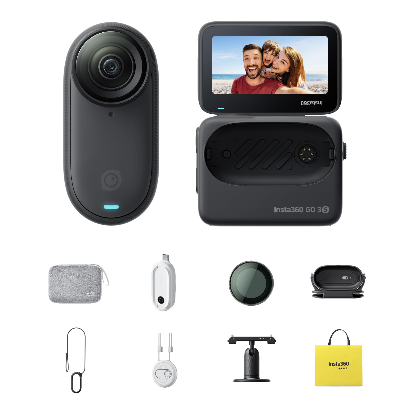 Insta360 GO 3S 128GB - 4K Tiny Portable Vlogging Camera, Hands-Free POVs, Mount Anywhere, Stabilization, 140 Min Battery Life, 10m Waterproof, AI Editing, Black, For Vlog, Travel