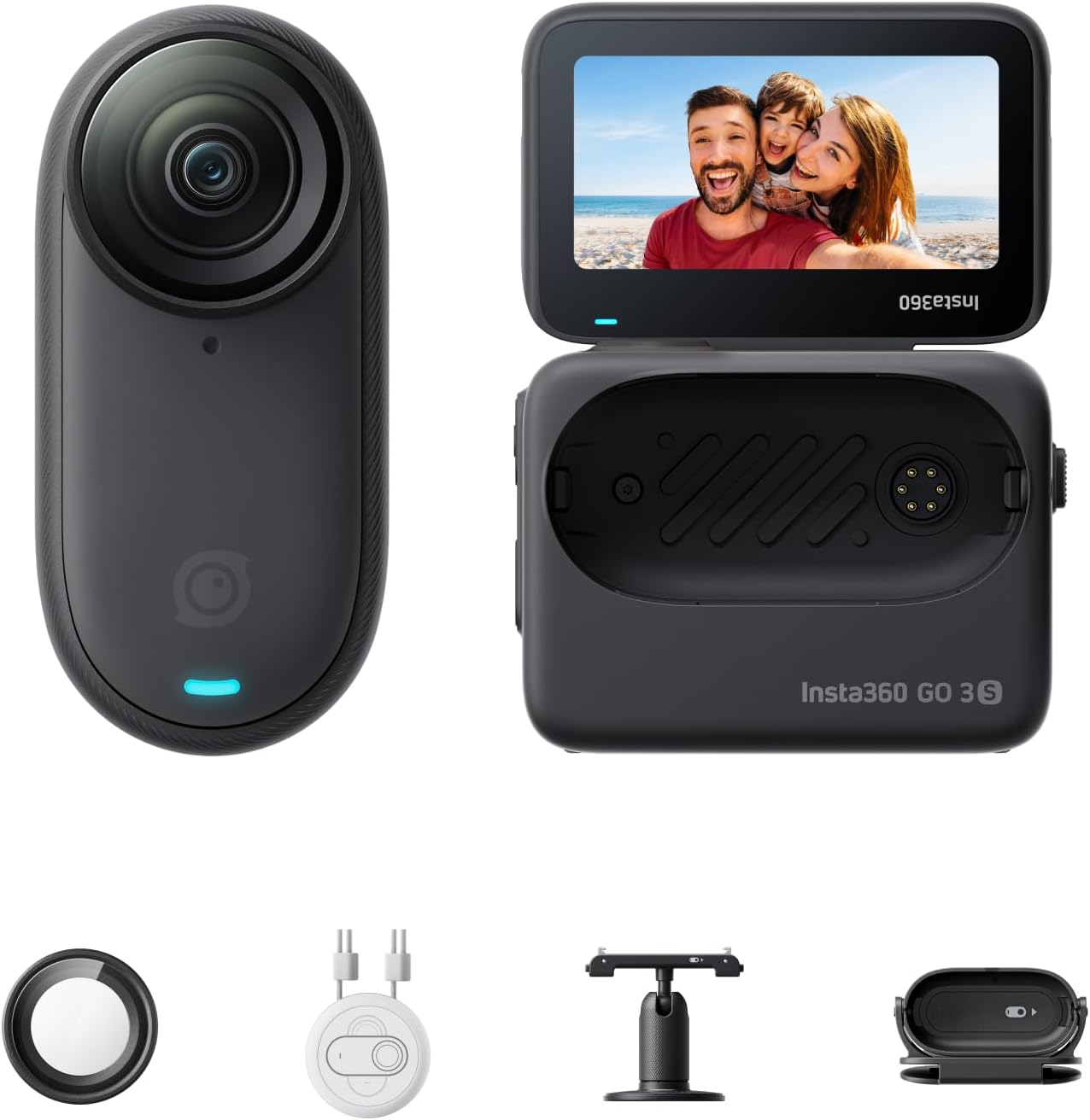 Insta360 GO 3S 128GB - 4K Tiny Portable Vlogging Camera, Hands-Free POVs, Mount Anywhere, Stabilization, 140 Min Battery Life, 10m Waterproof, AI Editing, Black, For Vlog, Travel