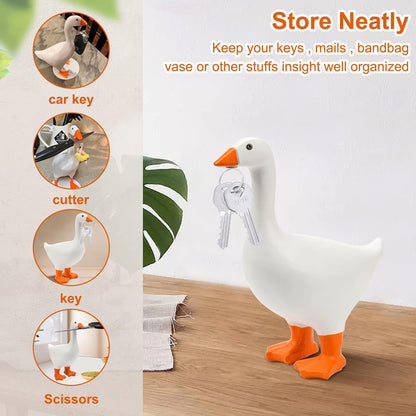 Pipihome Magnetic Goose Duck Key Holder Cute Resin Goose Duck Statue Key Storage Ducks Gifts Figurine Desk Ornaments Kawaii House Home Room Decor Accessories for Home