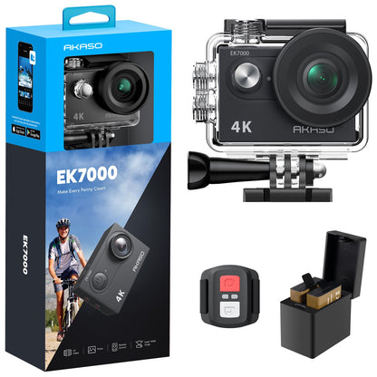 AKASO EK7000 4K30FPS Action Camera with 64GB microSDXC Memory Card - 20MP Ultra HD Underwater Camera 170 Degree Wide Angle Waterproof Camera with Accessory Kit