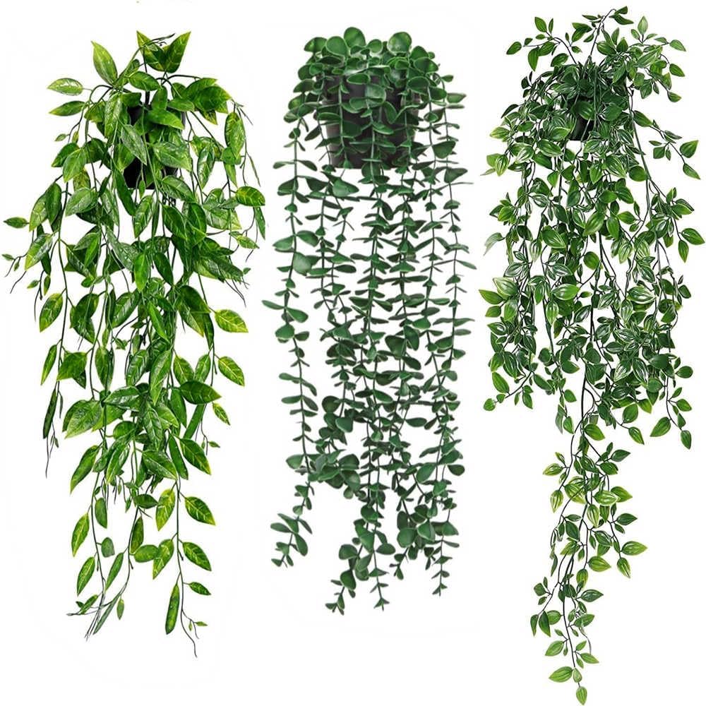 KIRIFLY Fake Plants Artificial Indoor Faux Hanging Plants Greenery Eucalyptus Green Décor 3 Pack for Home Bathroom Farmhouse Room Shelf