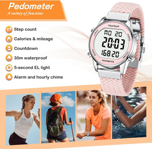 Hearkent Pedometer Watch for Women, Step Tracker with Calories Counter, Non Bluetooth Pedometer Watch, 30M Waterproof, LCD Large Number Display Wrist Watch for Walking and Daily Activity