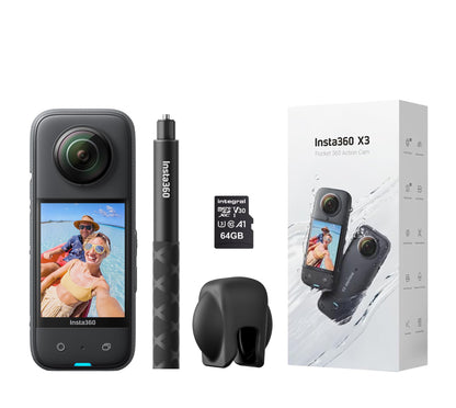 Insta360 X3 360 Degree Action Camera STARTER Kit inc: Case + 70cm Invisible Selfie Stick + Extra Battery + Lens Cap + 64GB