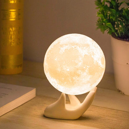 Methun 3D Moon Lamp with 3.5 Inch Ceramic Base, LED Night Light, Mood Lighting with Touch Control Brightness for Home Décor, Bedroom, Gifts for Father Kids Women Birthday - White & Yellow