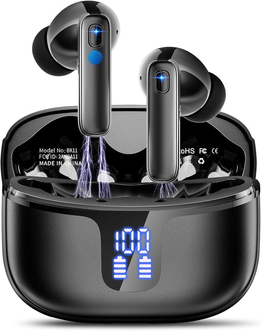 Wireless Earbuds, Wireless Headphones Bluetooth 5.3 with 4 ENC Noise Cancelling Mic, 14.2mm Drivers In Ear Earbuds, 40Hrs Bluetooth Earphones, 2025 Deep Bass Stereo Ear Buds IP7 Waterproof/LED Display