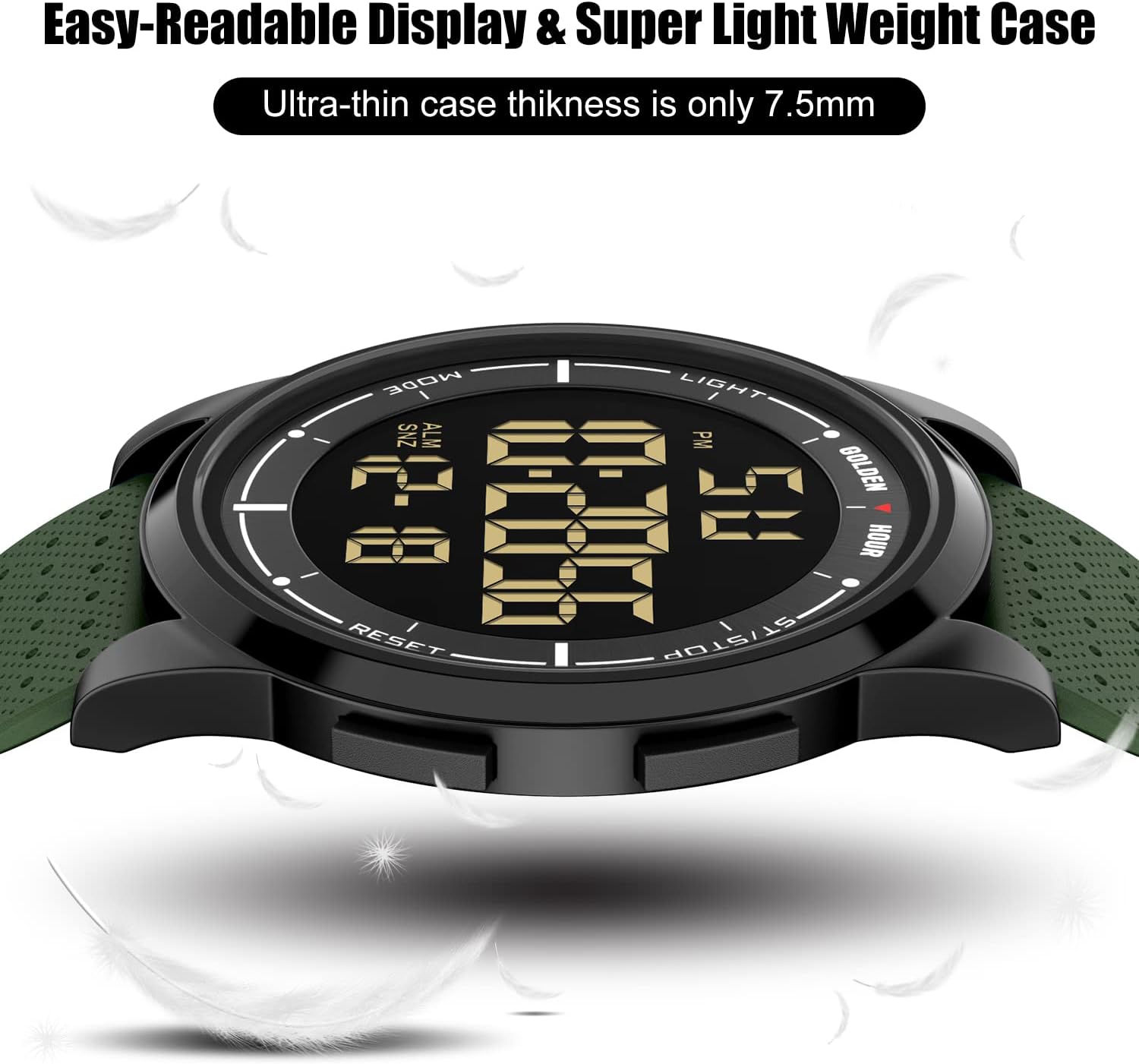 GOLDEN HOUR Ultra-Thin Minimalist Sports Waterproof Digital Watches Men with Wide-Angle Display Rubber Strap Wrist Watch for Men Women