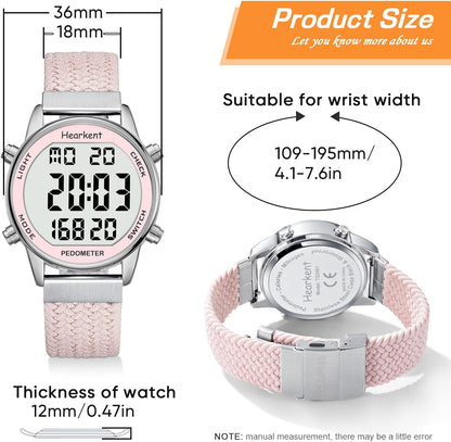 Hearkent Pedometer Watch for Women, Step Tracker with Calories Counter, Non Bluetooth Pedometer Watch, 30M Waterproof, LCD Large Number Display Wrist Watch for Walking and Daily Activity