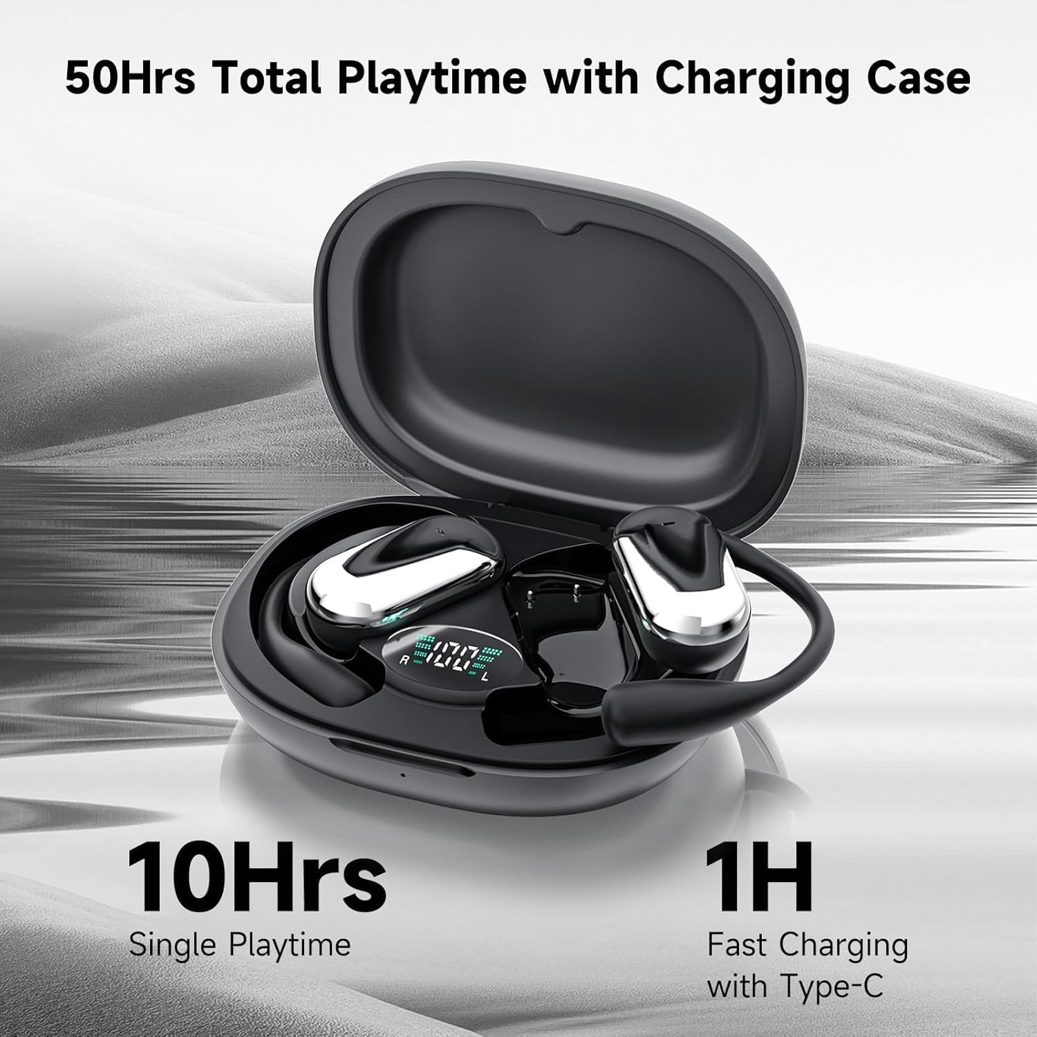 EUQQ Open Ear Headphones - 5.4 Bluetooth Earphones for Running, Ultra Comfort Sport Open Ear Buds, Stereo Sound Earbuds Wireless, IPX6, 40H Playtime