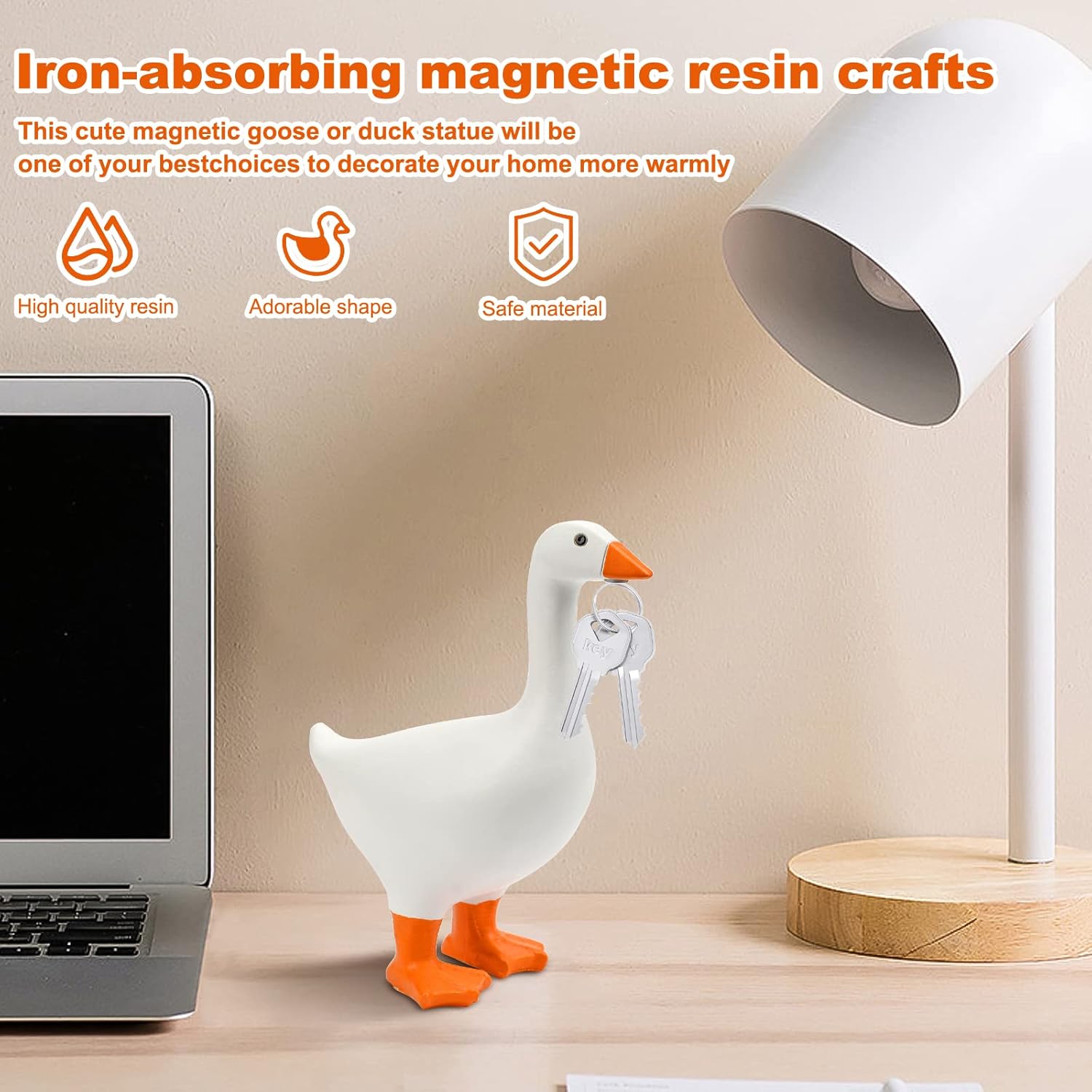 Pipihome Magnetic Goose Duck Key Holder Cute Resin Goose Duck Statue Key Storage Ducks Gifts Figurine Desk Ornaments Kawaii House Home Room Decor Accessories for Home