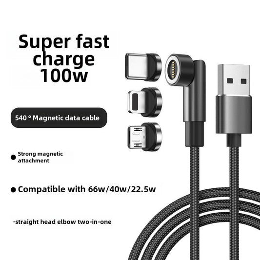 Rotating Magnetic Suction Data Line 540type-c Is Suitable For Apple Huawei Super Fast Charging Three-in-one Mobile Phone Charging Line