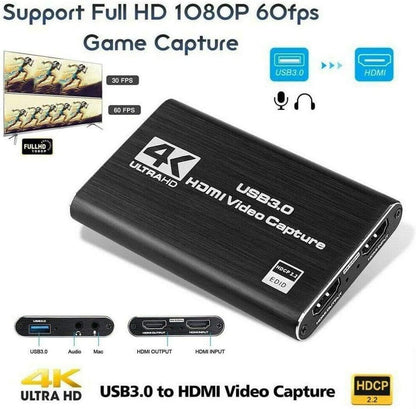 4K HDMI USB3.0 Capture Card Video Capture Device Portable Video Recording Game Streaming Live